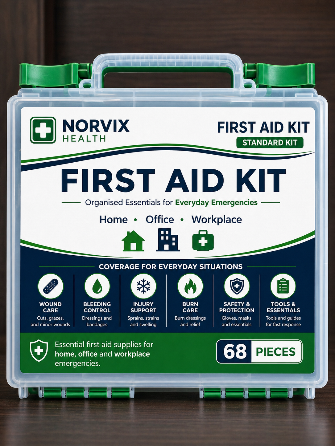 Norvix Health First Aid Kit – Standard Kit (68 Pieces)