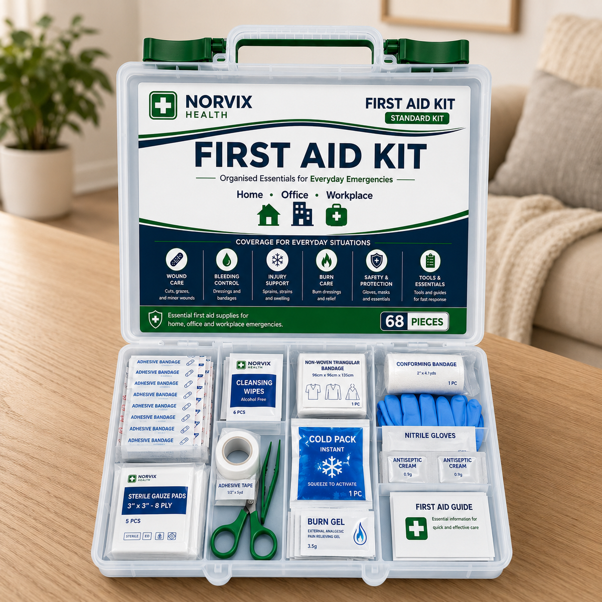 Norvix Health First Aid Kit – Standard Kit (68 Pieces)